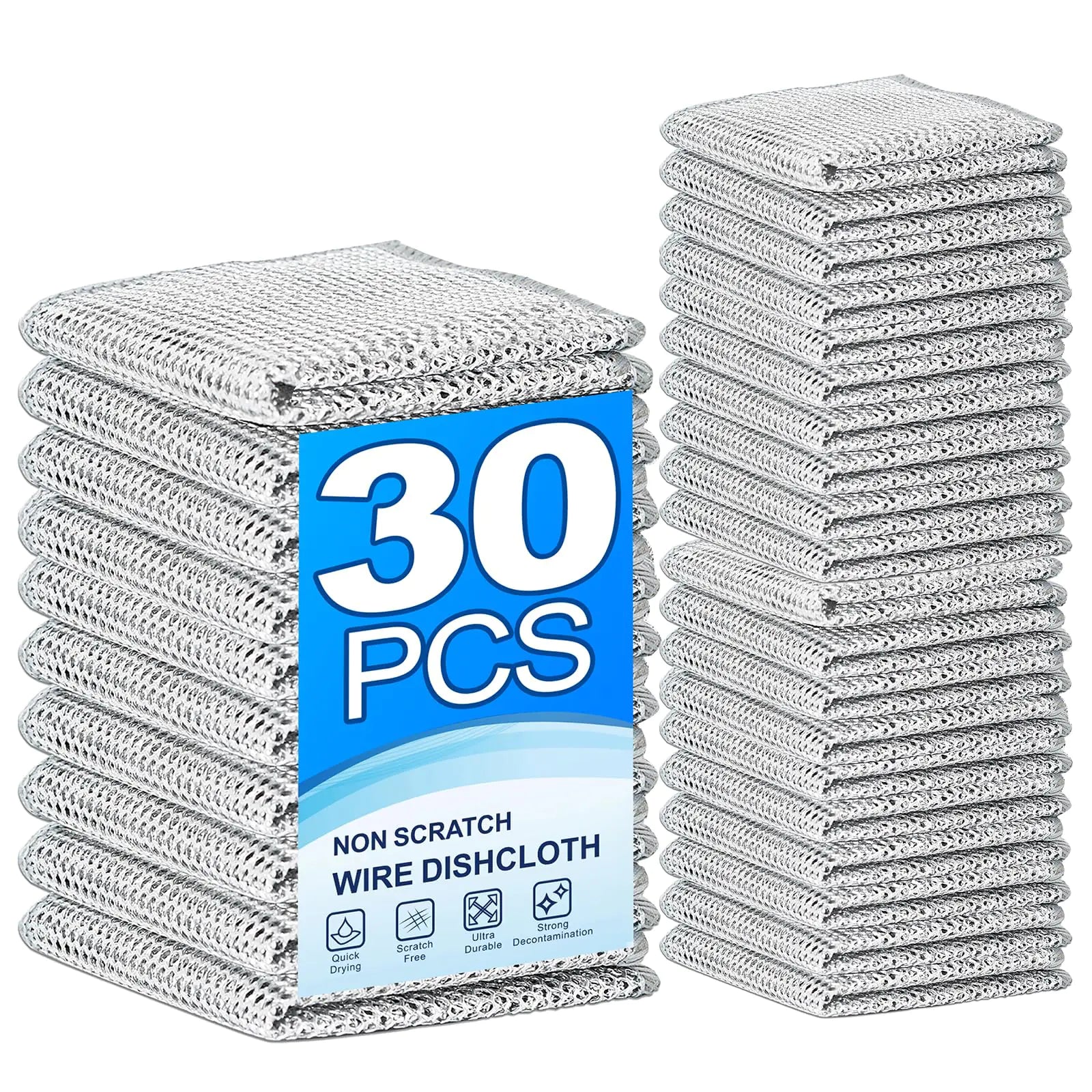 LCOCWMY 30 PCS Multipurpose Non Scratch Wire DishclothReusable Kitchen Cleaning ClothsMultipurpose Wire Dishwashing Rag for Wet and Dry Dish